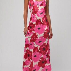 Lulu's Vibrant Pink and Red Floral Maxi Dress